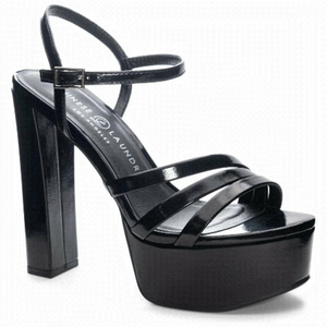 CHINESE Laundry New "Amella" Ankle Strap Black Platform Sandal Patent Heel